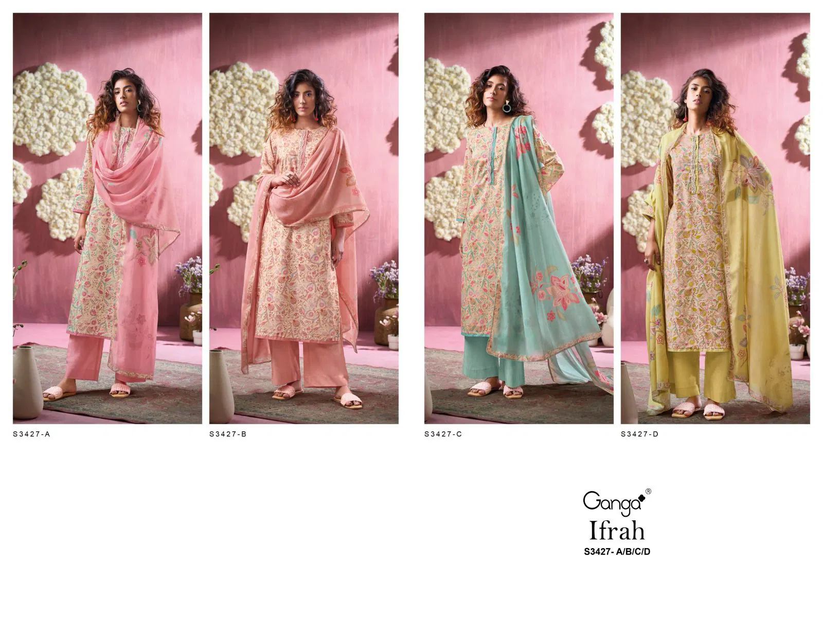 Ifrah 3427 by Ganga Cotton Printed Embroidered Salwar Suit Orders In India